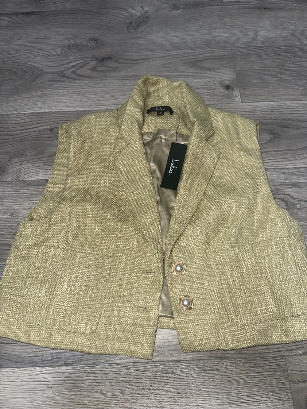 Lulu's Gold Tweed Pearl-Button Vest